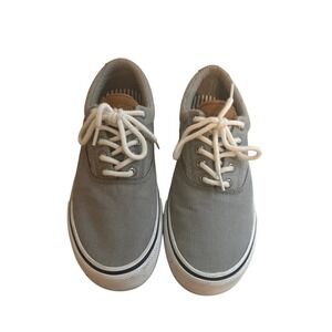 Sperry Top-Sider Mens Gray Canvas Low Top Sneakers Laced Boat Shoes